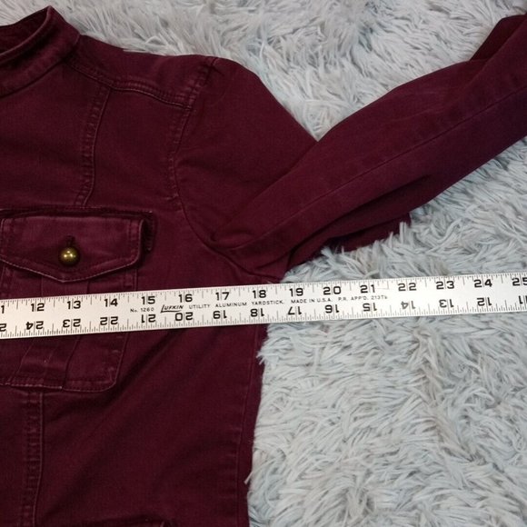 White House Black Market Womens Shirt Red 6 Button Up Utility Military Top - Picture 9 of 13